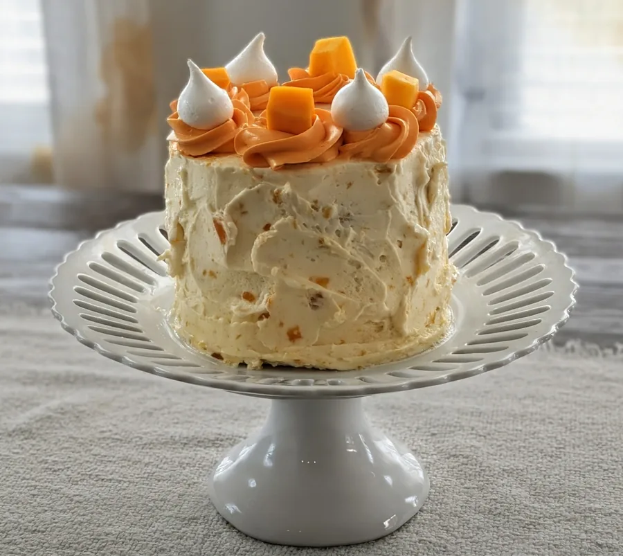 White celebration cake decorated with citrus and frosting
